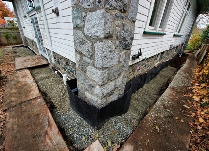 Sistema de drenaje para protección de cimientos.